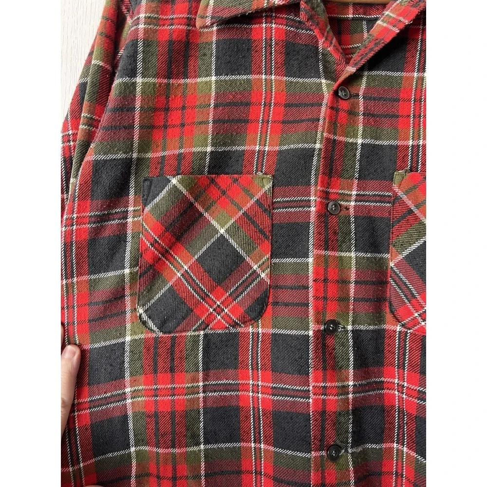 Vintage Dee Cee Flannel Shirt Mens Large Red Green USA 70s USA Grunge Retro